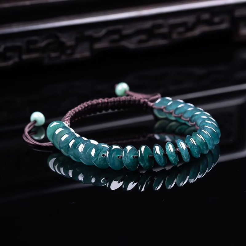 Bracelets - 天然の本物のエメラルドブルーウォーター算盤ビーズブレスレット ミャンマージェダイトネックレス ジュエリーチャーム デザイナーラグジュアリー レディース クオリティ証明書付き