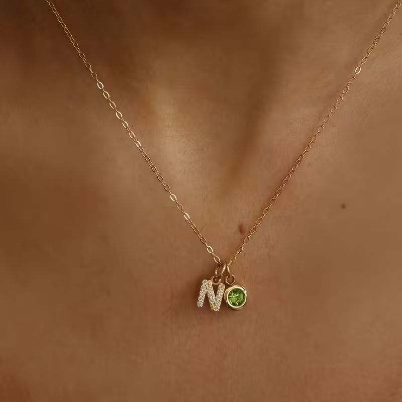 Custom Name Necklace Stainless Steel - 女性用カスタムA-Zイニシャルレターネックレス、パーソナライズされた誕生石ペンダントネックレス、ステンレススチールチョーカージュエリーギフト