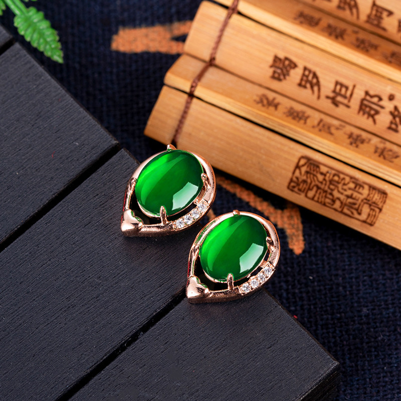 Earrings - 天然翡翠の花のイヤリング,石のイヤースタッド,お守り,ピンクゴールドメッキのチャーム,高級ジュエリー,ヴィンテージデザイナー