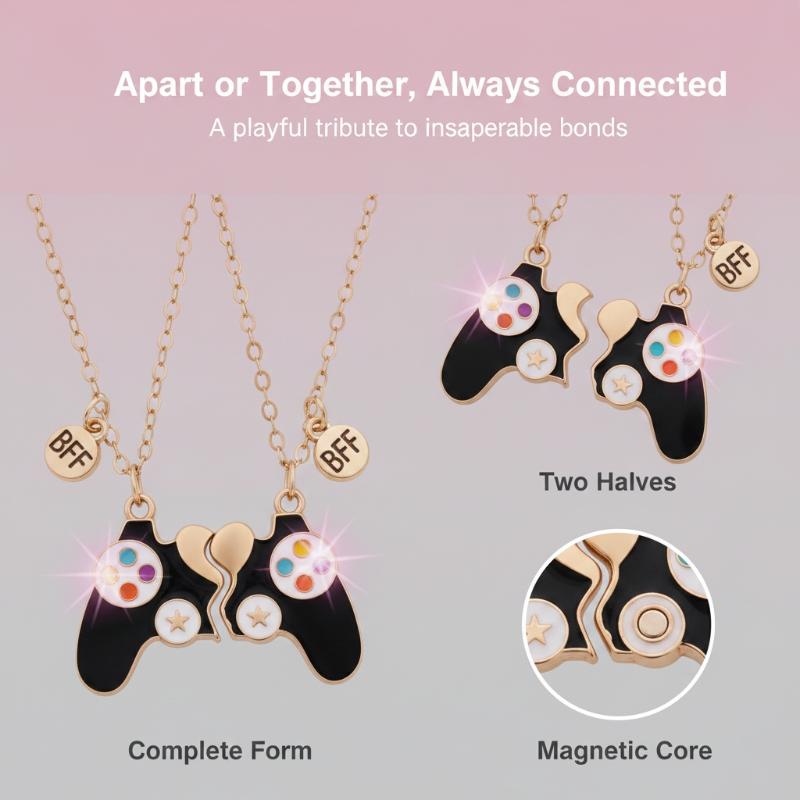 2個入り、磁石でくっつくゲームコントローラー型ペアペンダント - Magnetic Couple Matching Necklaces のレビューと価格