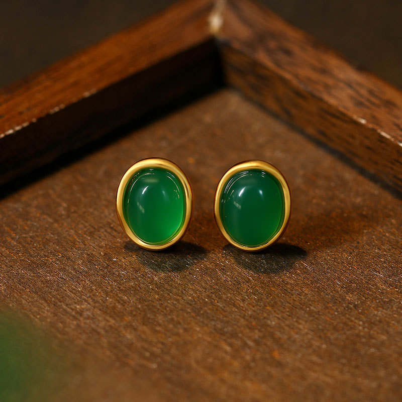 グリーン天然翡翠イヤリングお守り女性への高級ギフト彫刻された - Earrings のレビューと価格