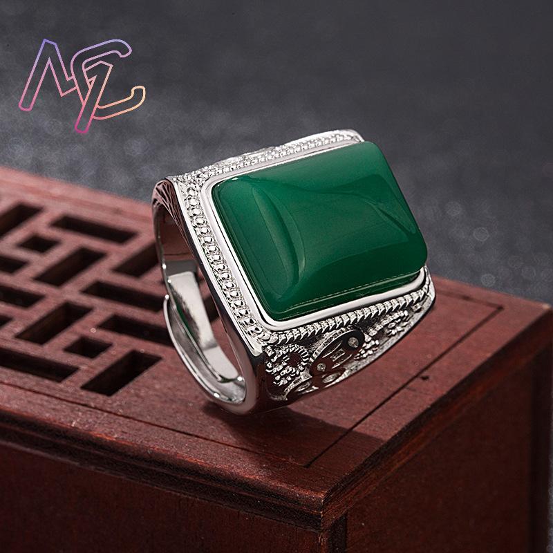 グリーン天然翡翠リング本物のジュエリーデザイナー幸運のお守り - Rings のレビューと価格