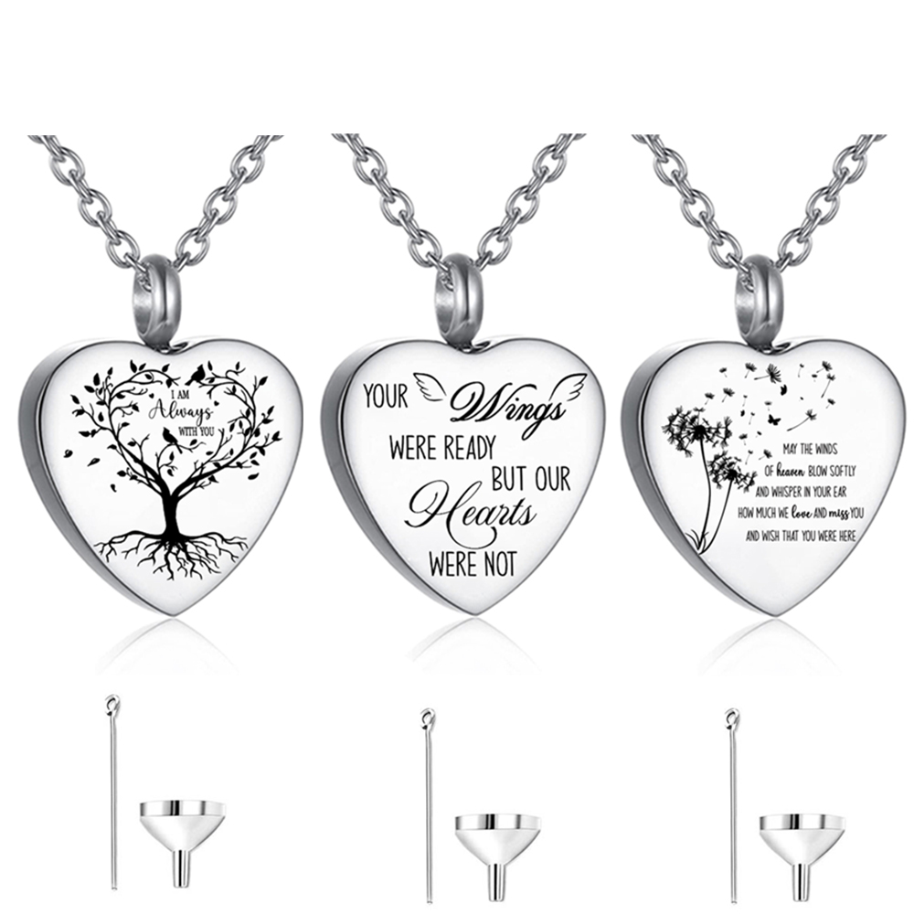 3 スタイルのステンレス鋼の骨壷ネックレス、遺灰用メモリアル - Heart Locket Necklace Photo のレビューと価格