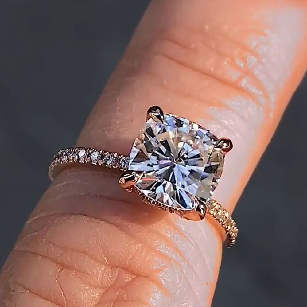 カスタムソリッド14Kローズゴールド女性用結婚式パーティー記 - Moissanite Engagement Ring 1 Carat のレビューと価格