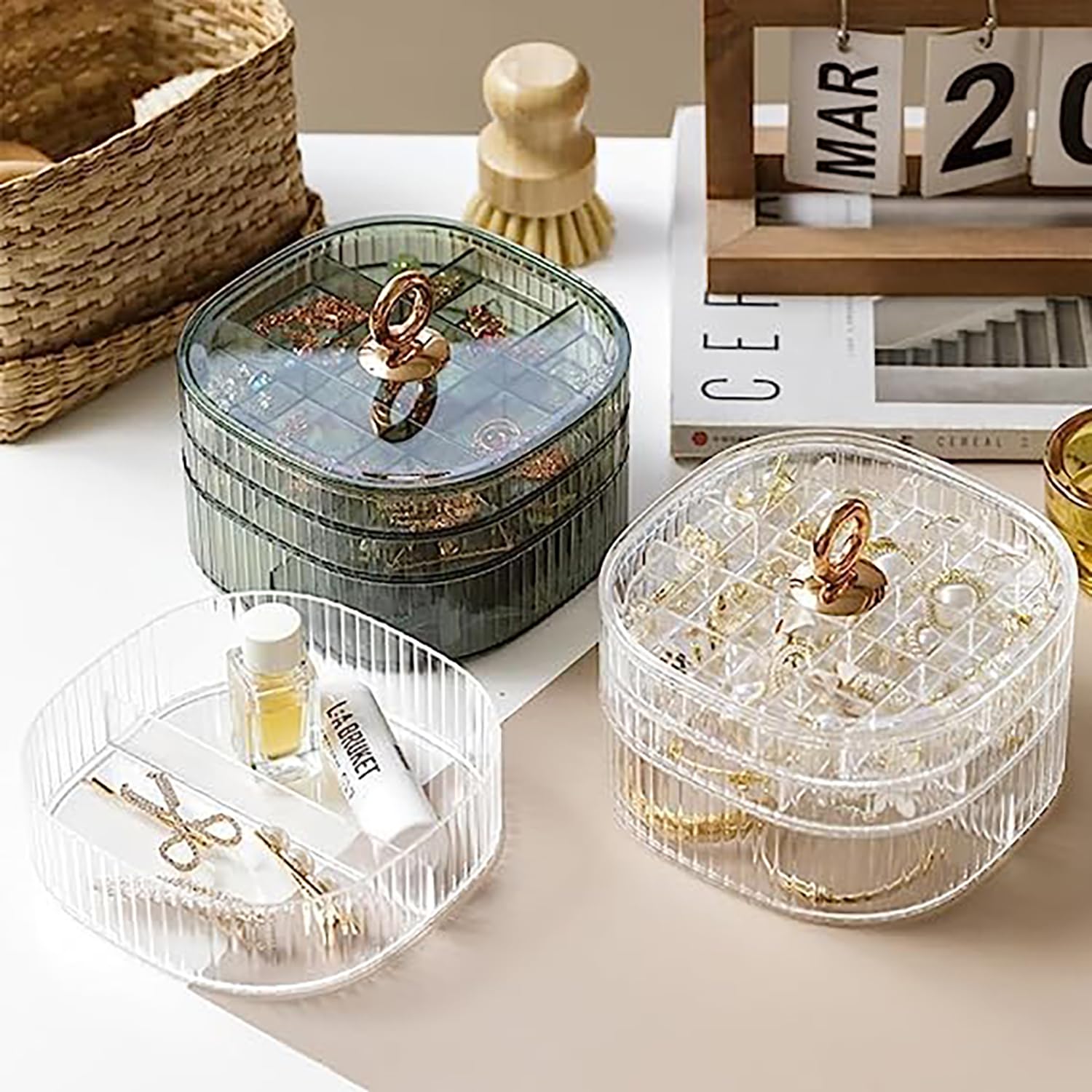 透明なジュエリーボックス 3 層積み重ね可能なケースジュエリ - Earrings のレビューと価格