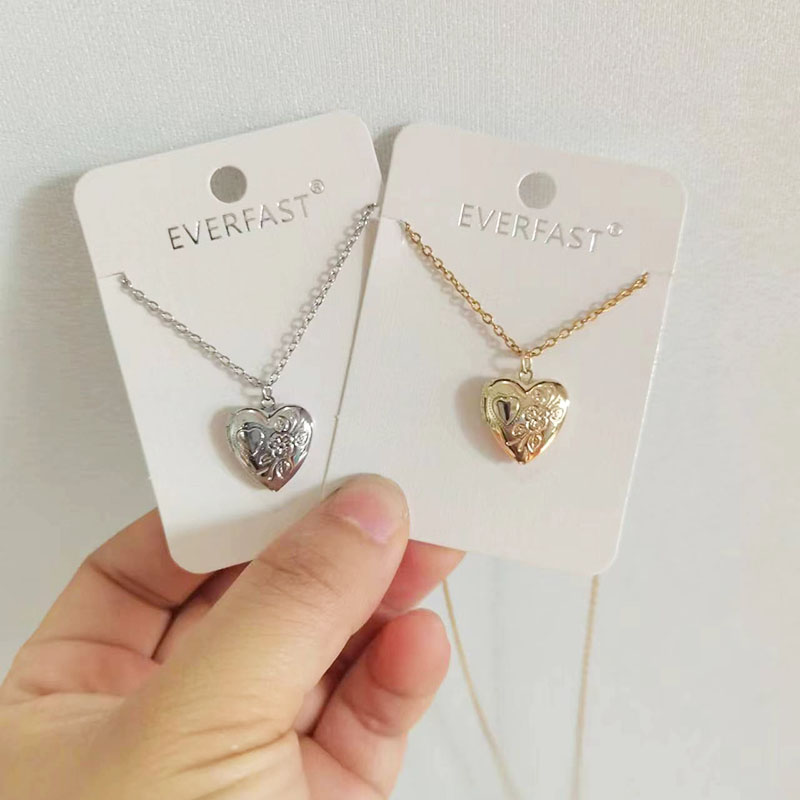 男性と女性のための小さなハート型ペンダント、写真フレーム、刻 - Heart Locket Necklace Photo のレビューと価格