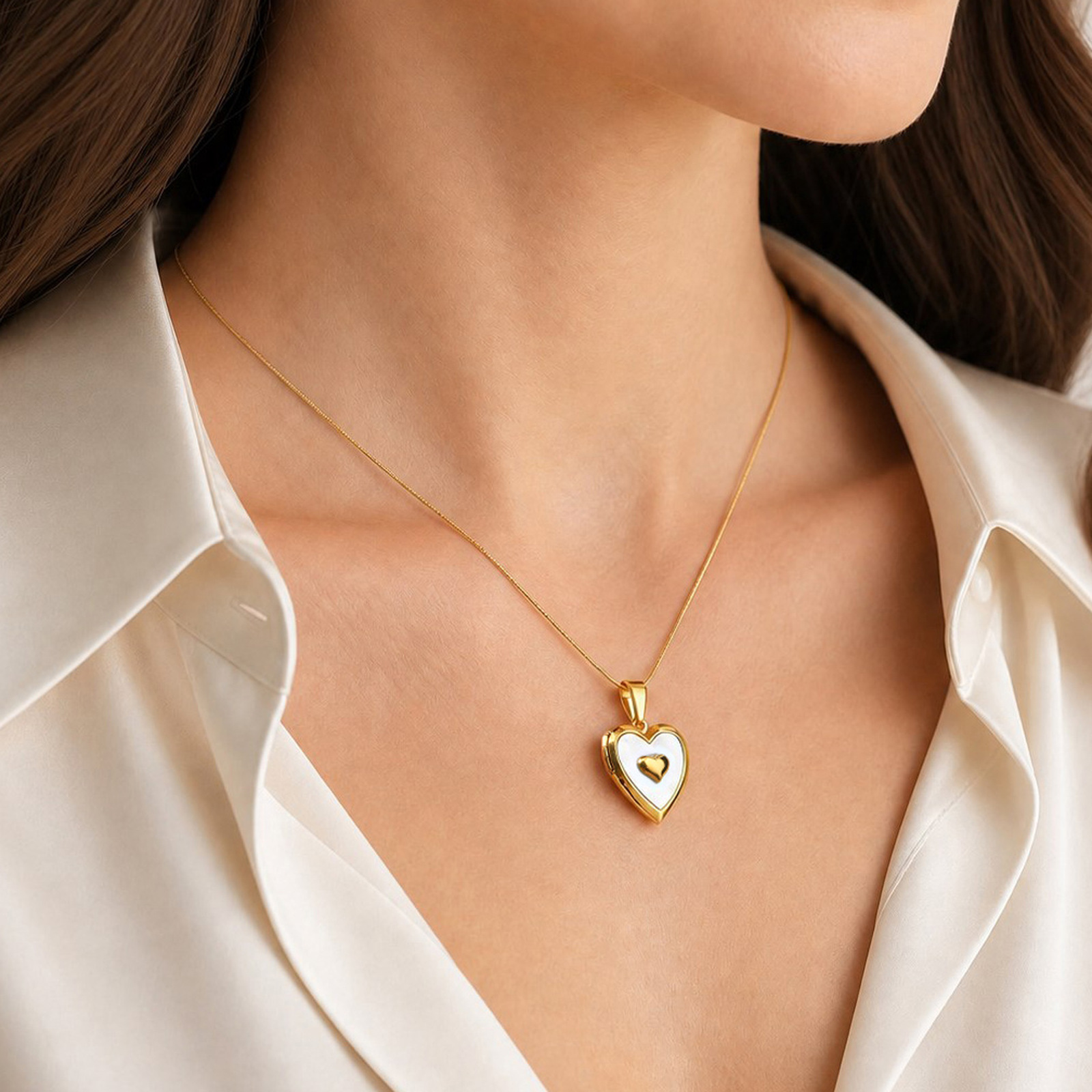 カスタム写真ハートロケットネックレス、金メッキステンレススチ - Heart Locket Necklace Photo のレビューと価格