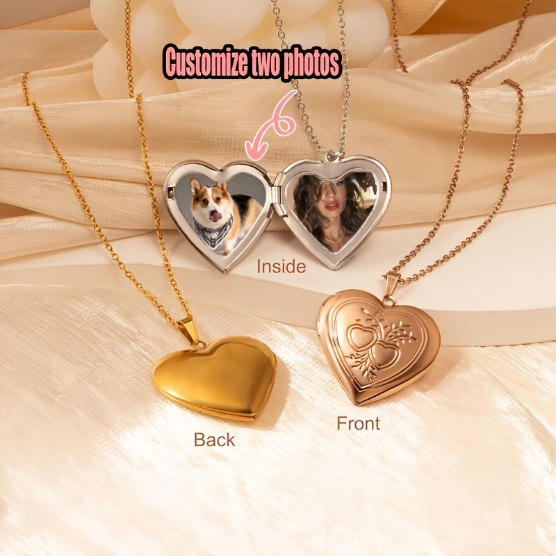 カスタム1/2フォトネックレス ハート型ネックレス カスタマ - Heart Locket Necklace Photo のレビューと価格